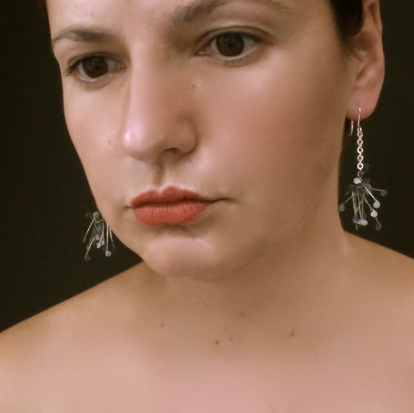 Signature Cluster dangling Earrings, oxidised silver by Fiona DeMarco