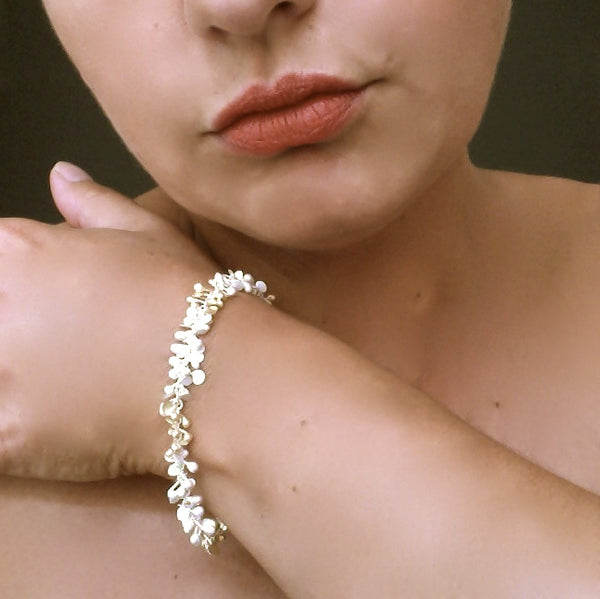 Harmony duo bracelet, 18ct yellow gold and silver, satin by Fiona DeMarco
