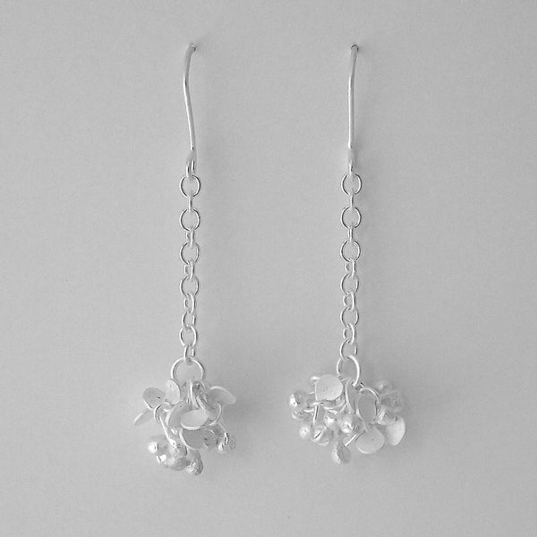 Radiance dangling Earrings, satin silver by Fiona DeMarco