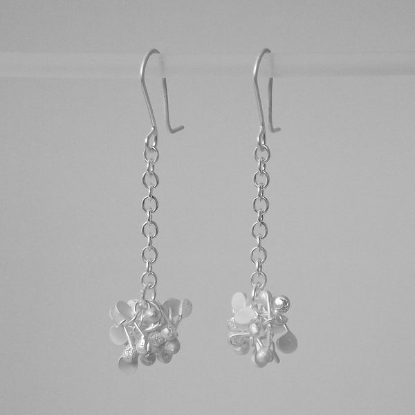 Radiance dangling Earrings, satin silver by Fiona DeMarco