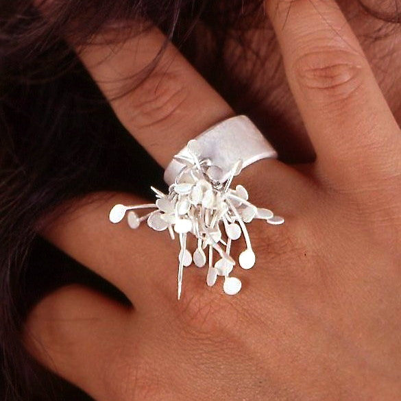 Signature Cluster wide Ring, satin silver by Fiona DeMarco