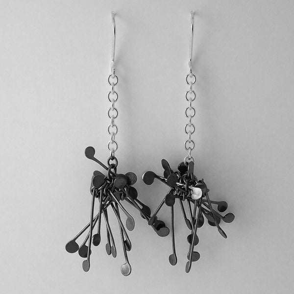Signature Cluster dangling Earrings, oxidised silver by Fiona DeMarco