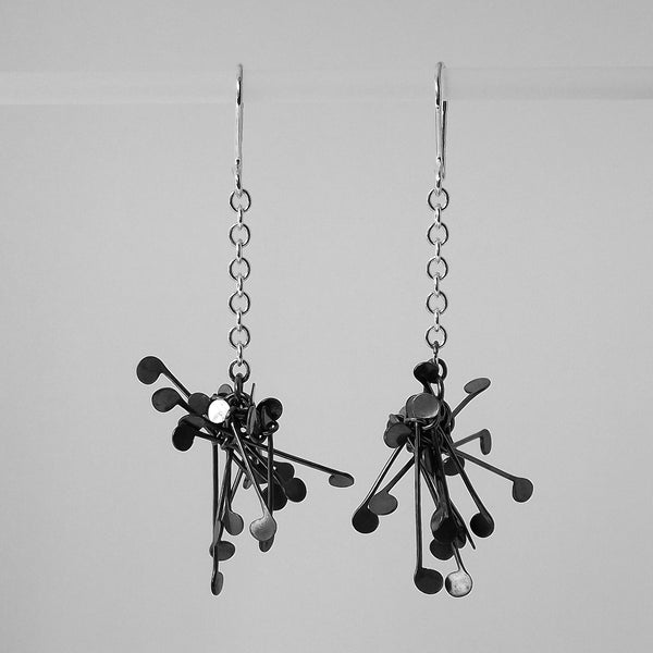Signature Cluster dangling Earrings, oxidised silver by Fiona DeMarco