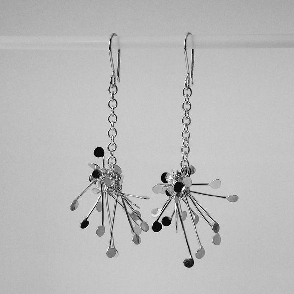 Signature Cluster dangling Earrings, polished silver by Fiona DeMarco