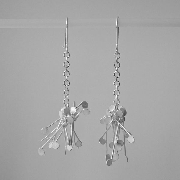 Signature Cluster dangling Earrings, satin silver by Fiona DeMarco