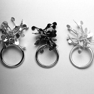 Signature Cluster rings, polished, oxidised and satin silver by Fiona DeMarco