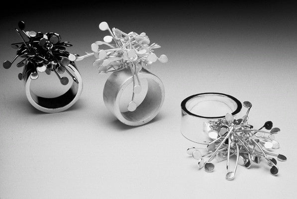 Signature Cluster wide rings, oxidised, satin and polished silver by Fiona DeMarco