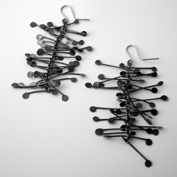 Signature dangling Earrings, oxidised silver by Fiona DeMarco
