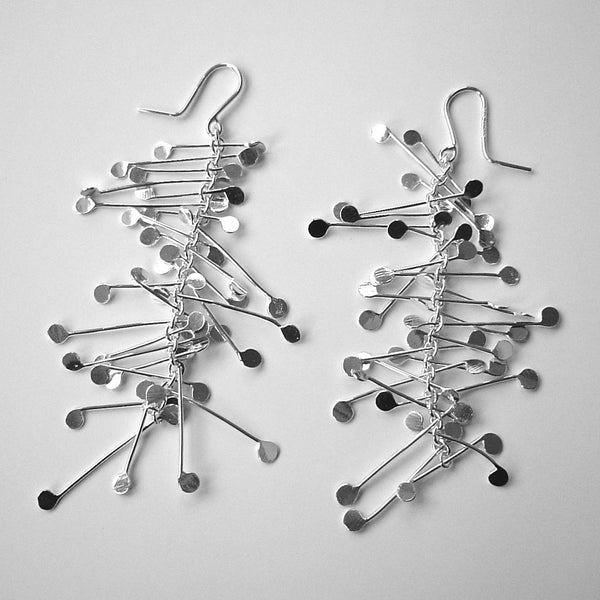 Signature dangling Earrings, polished silver by Fiona DeMarco