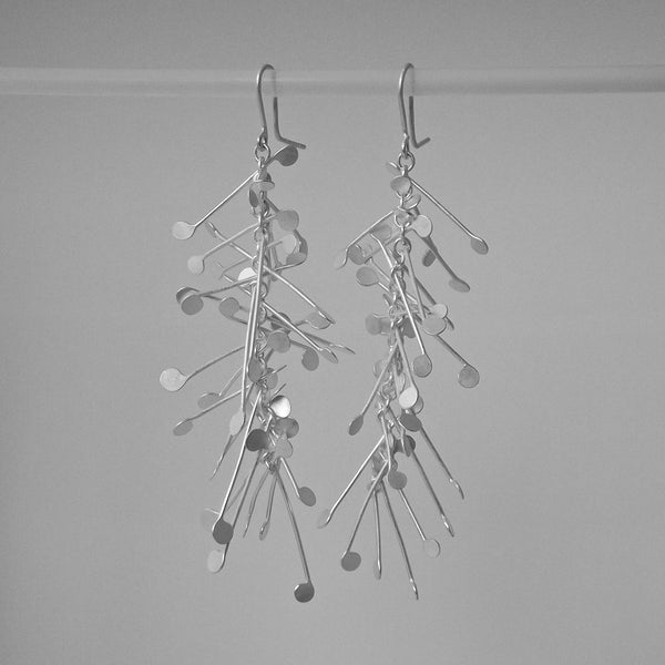 Signature dangling Earrings, satin silver by Fiona DeMarco