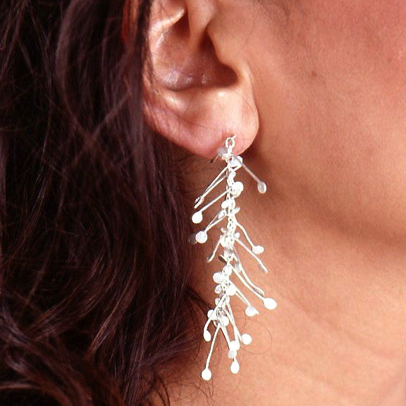 Signature dangling Earrings, satin silver by Fiona DeMarco