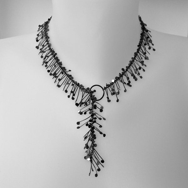 Signature lariat Necklace, oxidised silver by Fiona DeMarco
