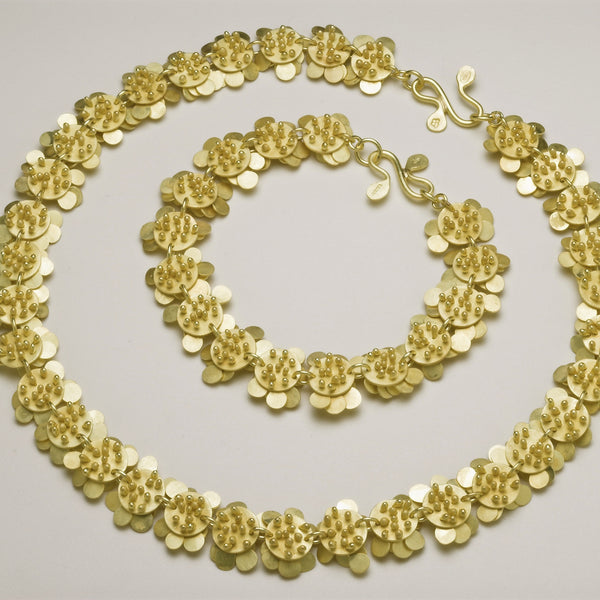 Symphony Precious necklace and Bracelet reverse side, 18ct yellow gold satin by Fiona DeMarco