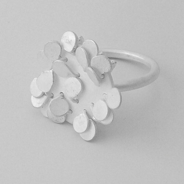 Symphony disc Ring, satin silver by Fiona DeMarco