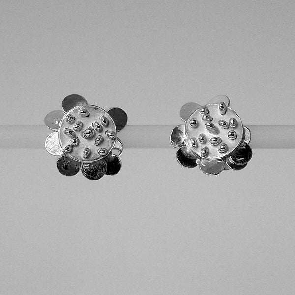 Symphony reverse stud Earrings, polished silver by Fiona DeMarco 