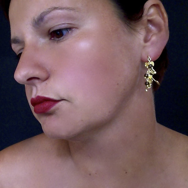 Blossom & Bloom Precious stud Earrings with smoky quartz, 18ct yellow gold satin by Fiona DeMarco
