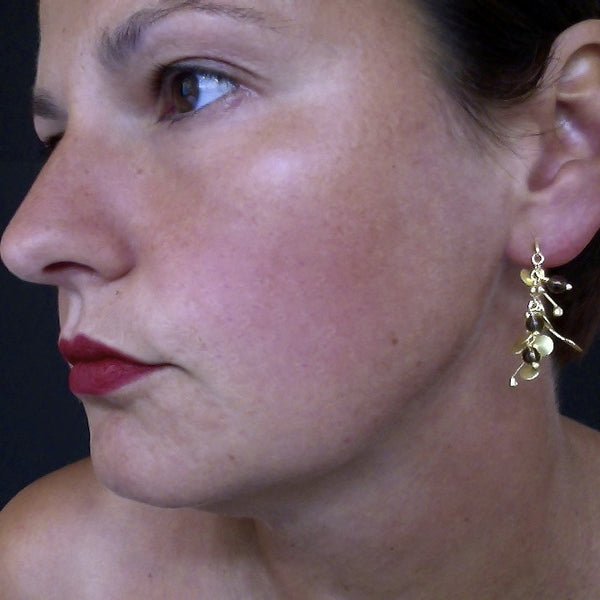 Blossom & Bloom Precious stud Earrings with smoky quartz, 18ct yellow gold satin by Fiona DeMarco