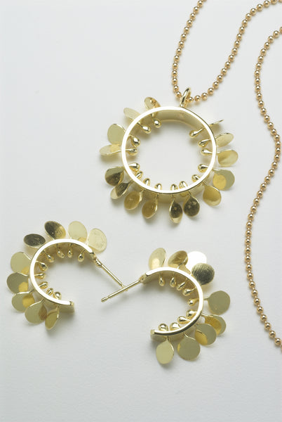 Icon Precious hoop stud Earrings and Pendant, 18ct yellow gold polished by Fiona DeMarco