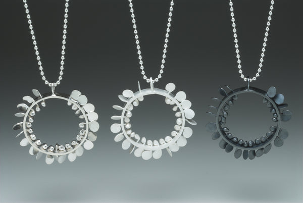 Icon wide Pendant, polished, satin and oxidised silver by Fiona DeMarco