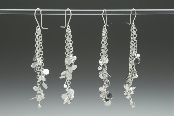Accent dangling Earrings, satin and polished silver by Fiona DeMarco