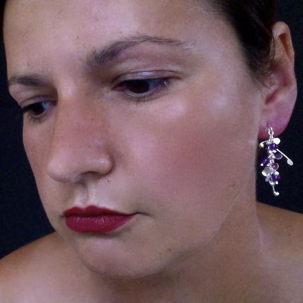 Blossom & Bloom stud Earrings with amethyst, polished silver by Fiona DeMarco