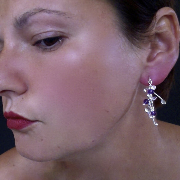 Blossom & Bloom stud Earrings with amethyst, polished silver by Fiona DeMarco
