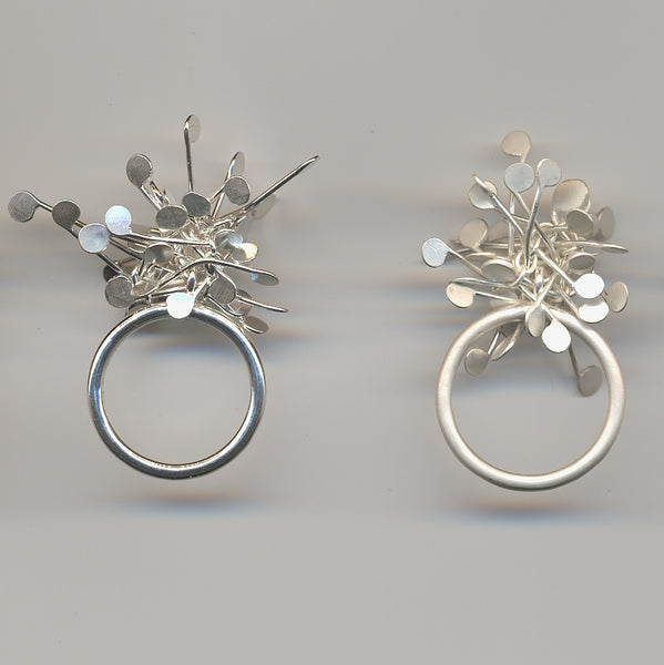Signature Cluster Rings, polished and satin silver by Fiona DeMarco