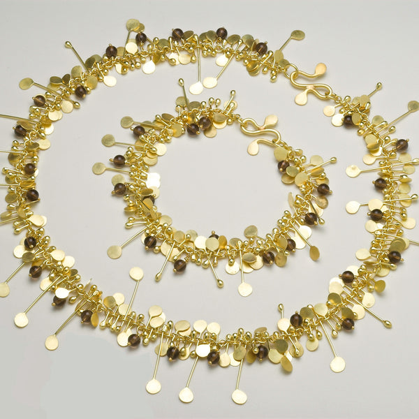 Blossom & Bloom Precious Necklace and Bracelet with Smoky Quartz, 18ct yellow gold by Fiona DeMarco