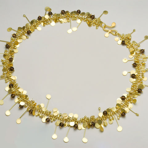 Blossom & Bloom Precious Necklace with smoky quartz, 18ct yellow gold satin by Fiona DeMarco